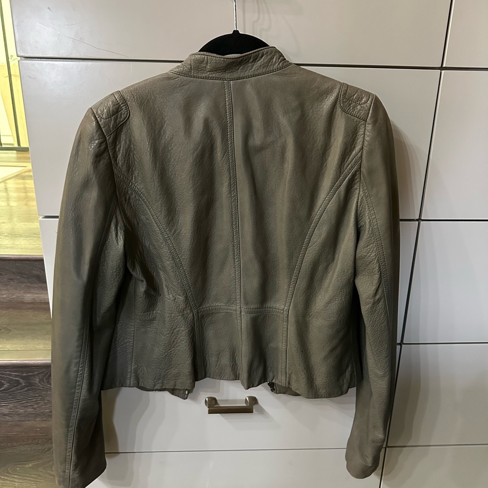 Theory Lambskin Moto Style Leather Jacket, Muted Olive Green, Size Med - Picture 2 of 12